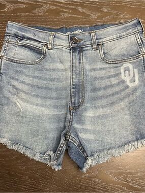 Wrangler Light Blue Frayed Denim Shorts with OU Logo